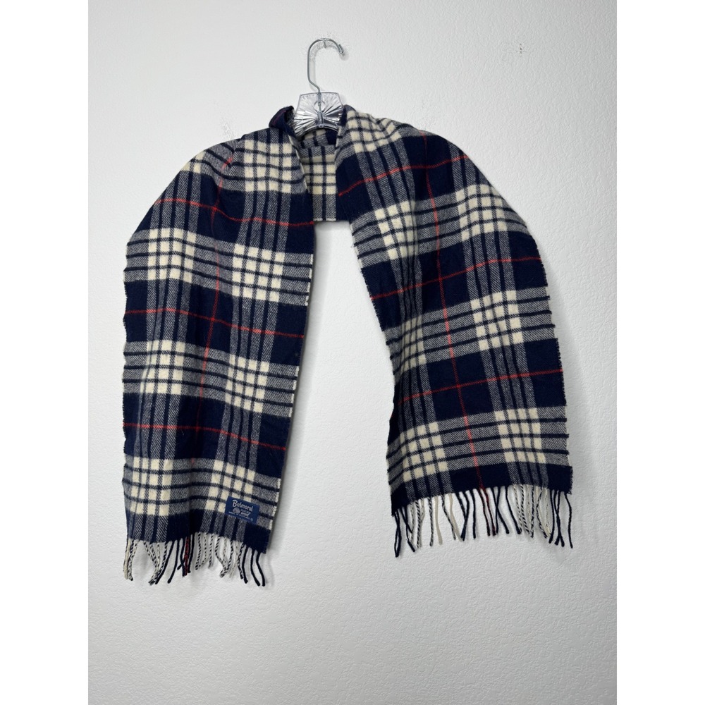 Balmoral Plaid Scarf Navy Blue Cream Red Pure New Wool Made in Scotland READ